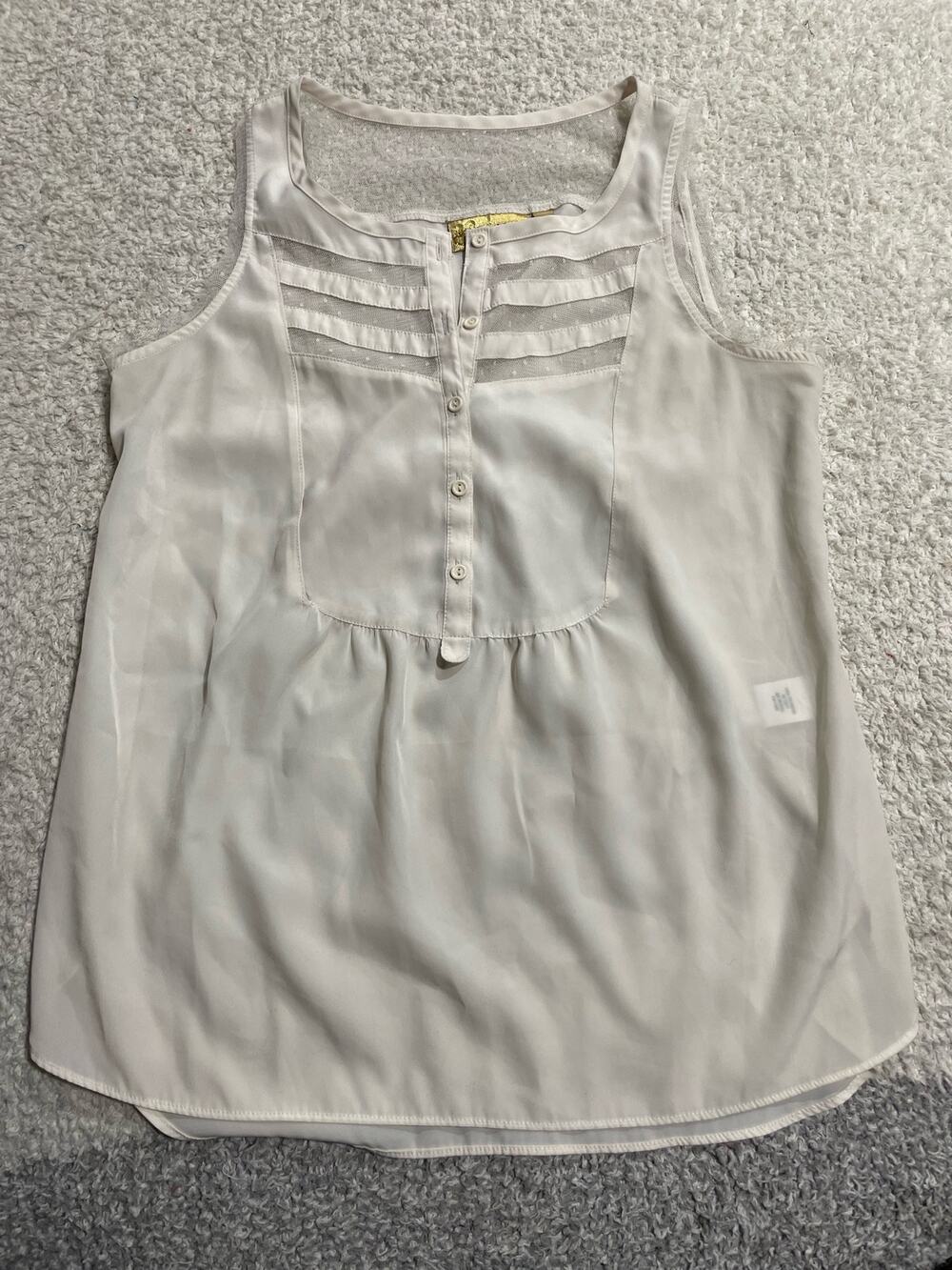 Vera Wang Princess Womens Sz Small Sheer Sleeveless Shell Scoop Neck Top Cream